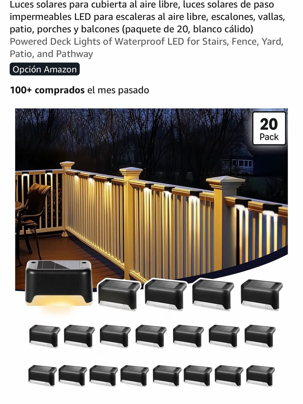 Solar LED Deck Stair Lights - Warm White (20 Pack)